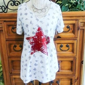 Avenue Star & Paisley Short Sleeve Top Size 14